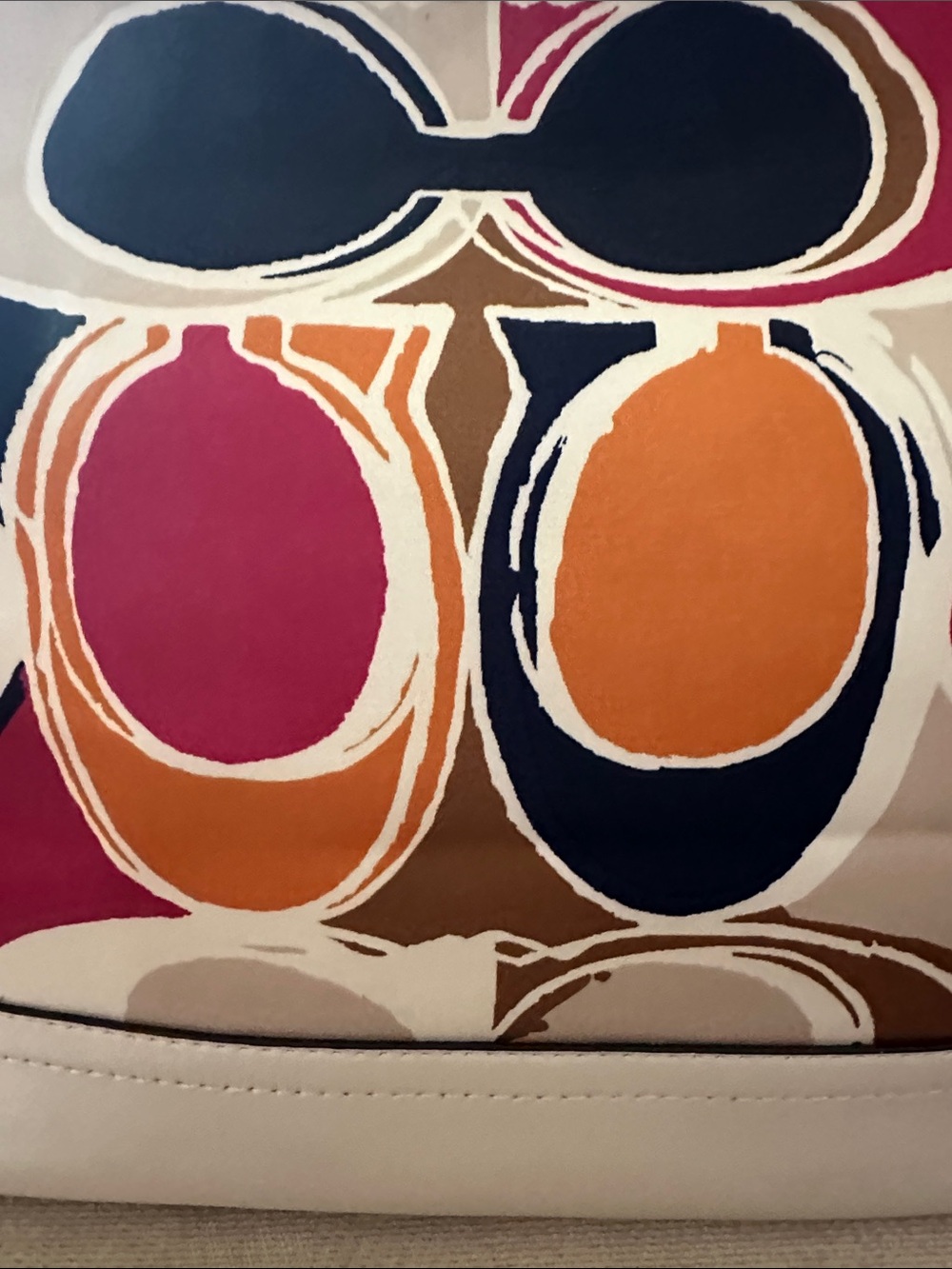 Coach Multicolor Oval Print Shoulder Bag with Cream Leather Trim - Picture 14 of 16